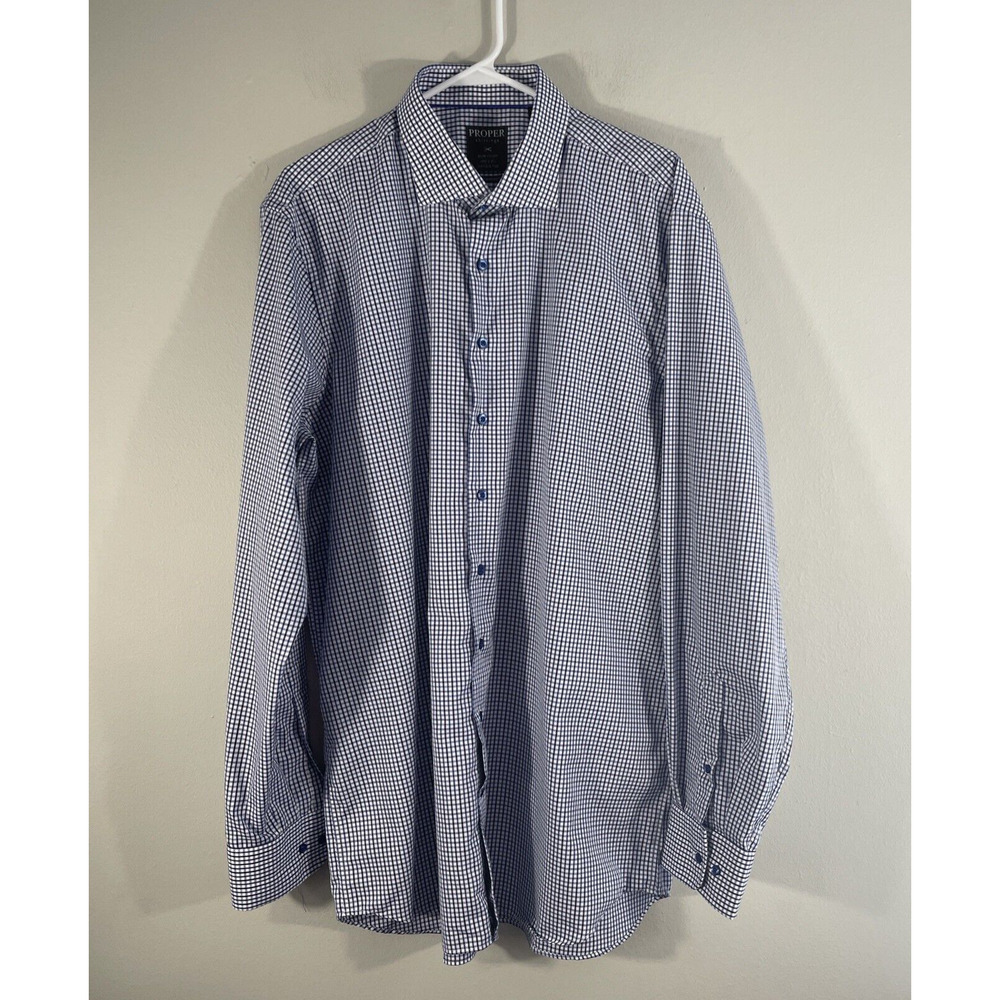 Proper Shirting Mens Contemporary Fit Shirt 2 Ply Plaid Long Sleeve 17.5 36-37